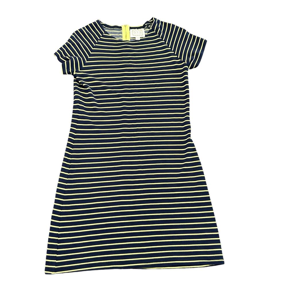 STS Sail to Sable Navy and Chartreuse Striped Short Sleeve Dress S
